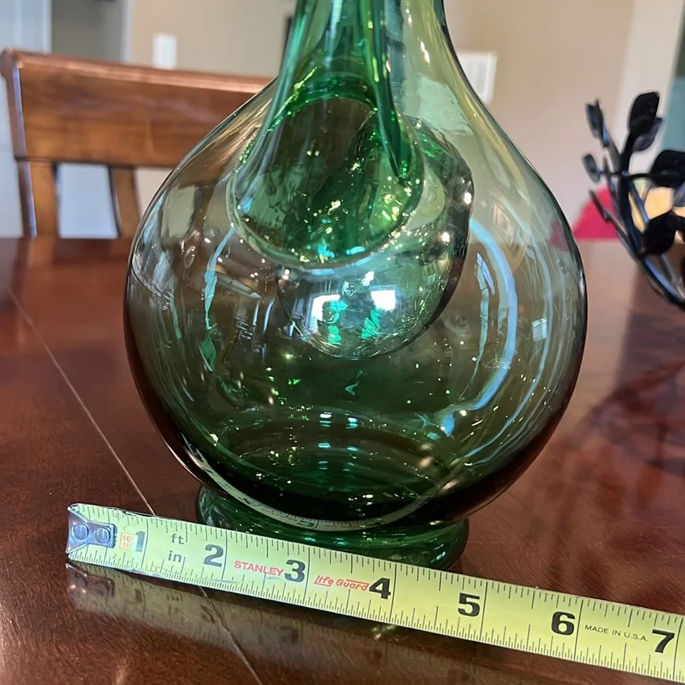 Vintage Italian Green Glass Wine Decanter Ice Chamber Chiller Stopper Hand Blown